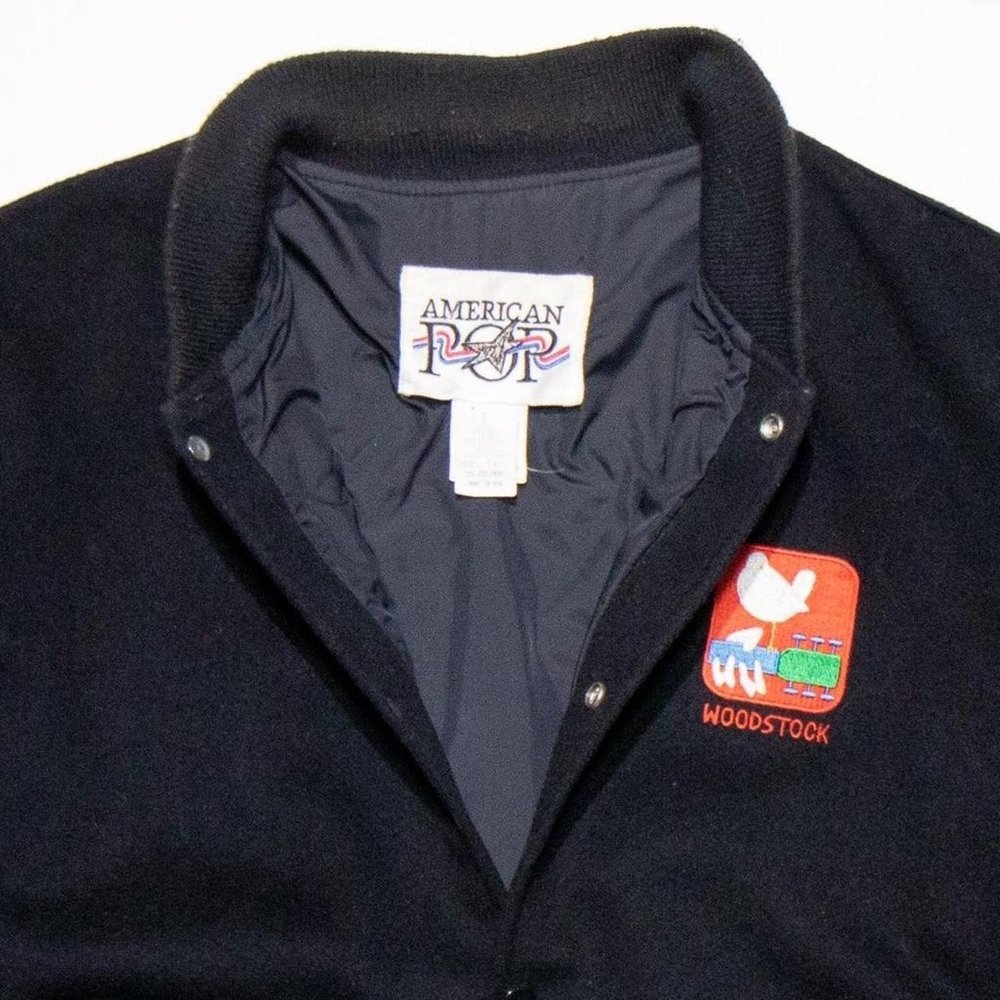 1994 Woodstock Leather Wool Varsity Style Jacket Vintage Size Large - Picture 3 of 4